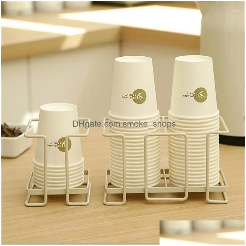 Kitchen Storage Organization Iron Cups Holder Disposable Paper Cup Dispenser Glass Rack Home Office Coffee Station Stand Organizer Dhu8R