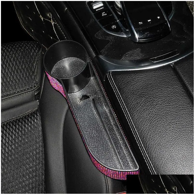 Interior Decorations New Car Seat Gap Crevice Storage Box Crystal Drink Cup Holder Organizer Phone Bottle Bracket Bling Accessories Fo Dhk8Q