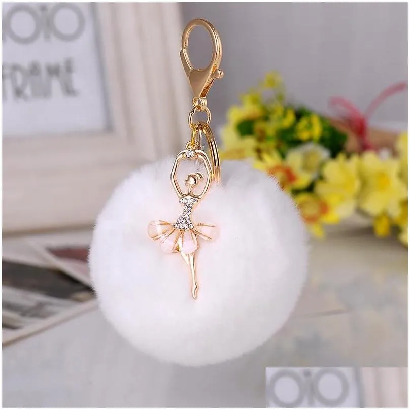 Key Rings New Cute Ballerina Keychains With Rhinestone Ballet P Ball Keyrings For Gifts Charm Key Chain Ring Jewelry 6Pcs/Lot Drop De Dhuqb