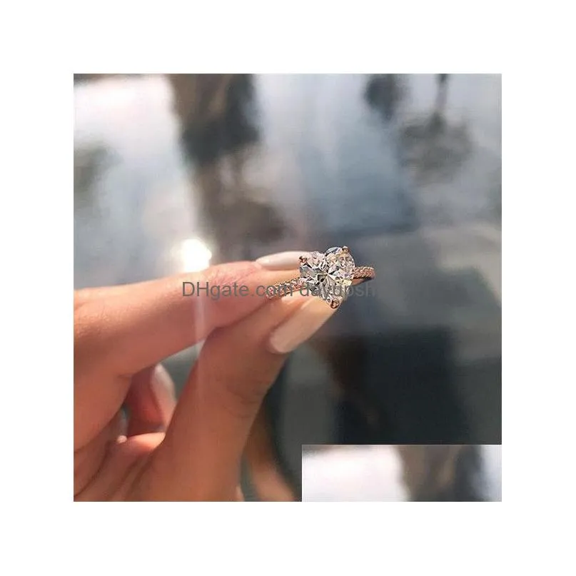 Cluster Rings Update Cubic Zircon Heart Ring Diamond Rings Crystal Engagement Wedding Women Fashion Jewelry Drop Delivery Jewelry Rin Dh0Xx