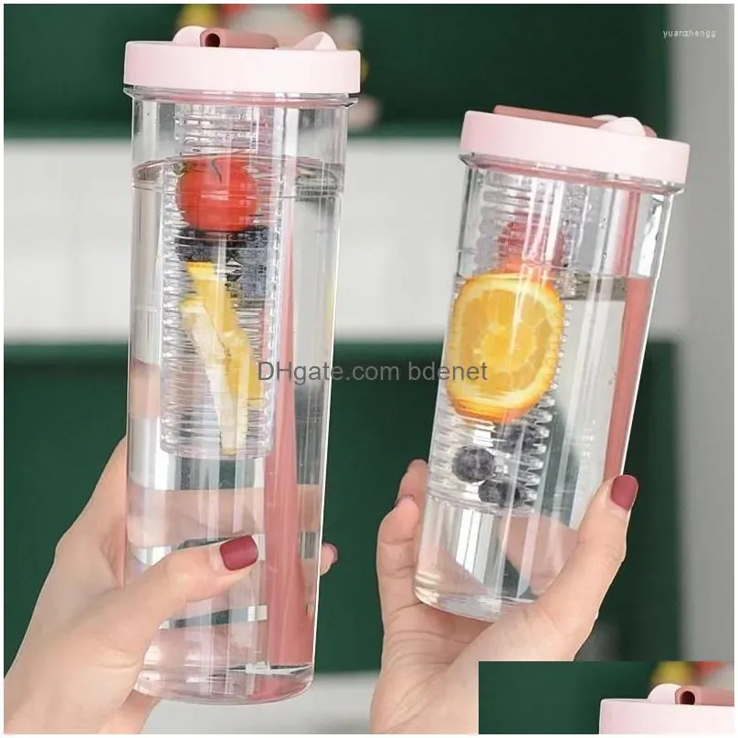 Water Bottles 800Ml Cute Bottle With St Lid Fruit Tea Built-In Filter Cup Portable Office Drinkware Outdoor Shaker Drop Delivery Dhfrg