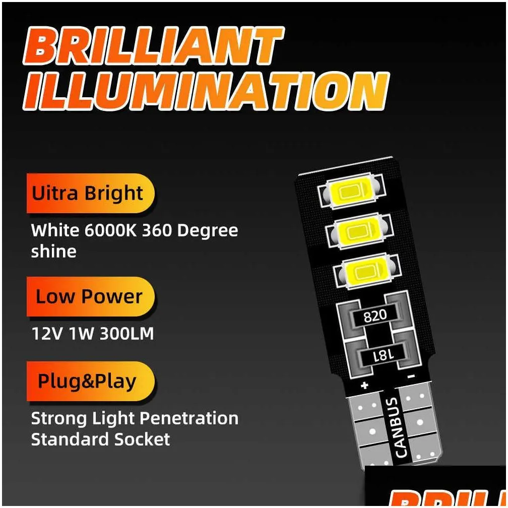 Decorative Lights New 10Pcs Car Signal Lamp W5W T10 Led Bbs Canbus 5630 6Smd 12V 6000K 194 168 Ledclearance Lights Reading License Dro Dhdb3