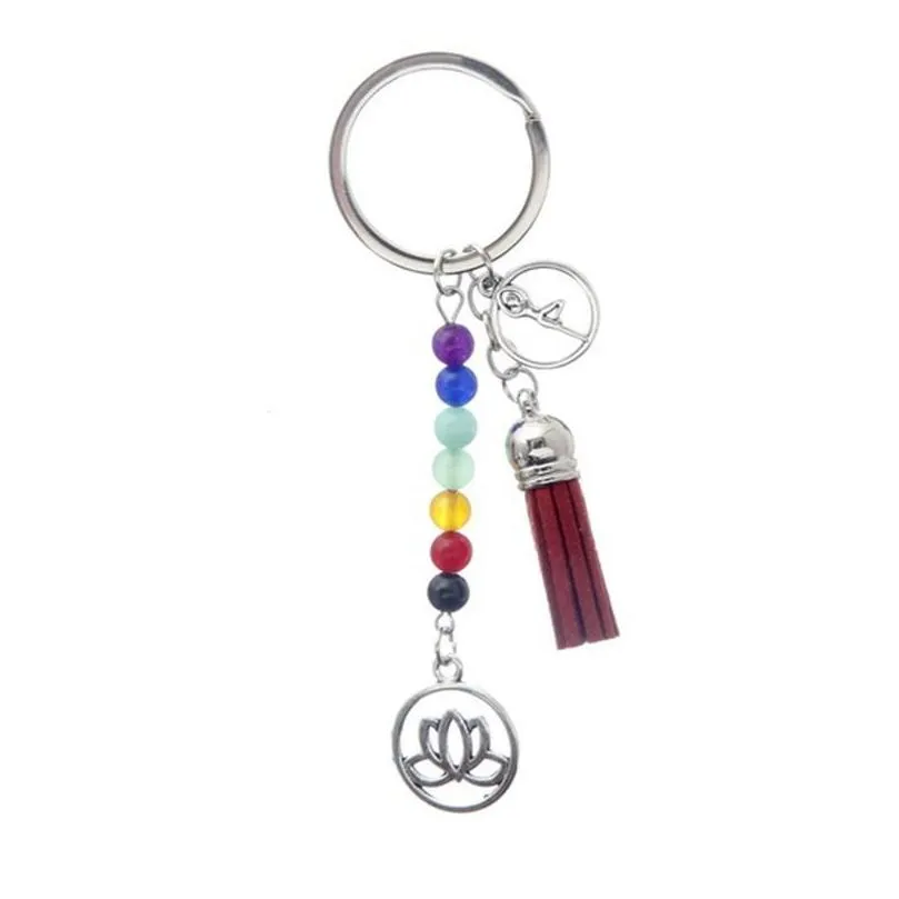 Key Rings Fashion Keychains Cute Healing Crystal Stone Chakra Pray Car Key Chain Tassel Keyring Bag Pendant Women Jewelry Accessories Dhie0