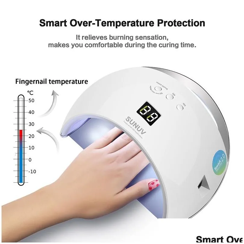 Nail Dryers Sunuv Sun6 Smart Lamp Led Uv Dryer Metal Bottom Lcd Timer Mticolors For Curing Gel Polish Art Drop Delivery Dh24V