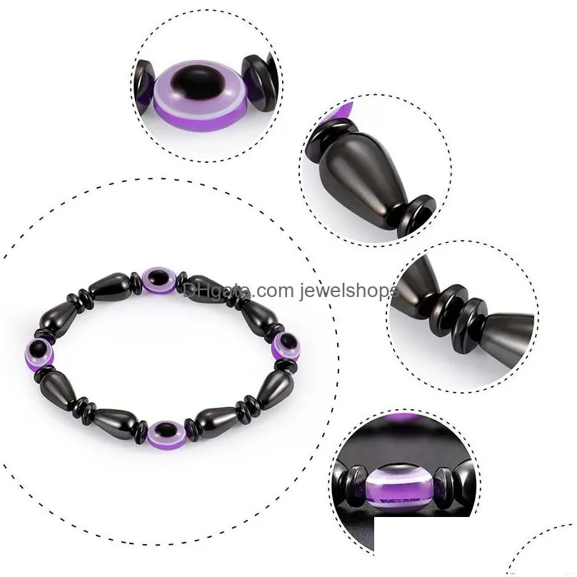 Beaded Magnetic Energy Evil Eye Couple Strands Bracelet For Men Women Power Healthy Black Gallstone Beaded Chains Bangle Jewelry Drop Dhyhx