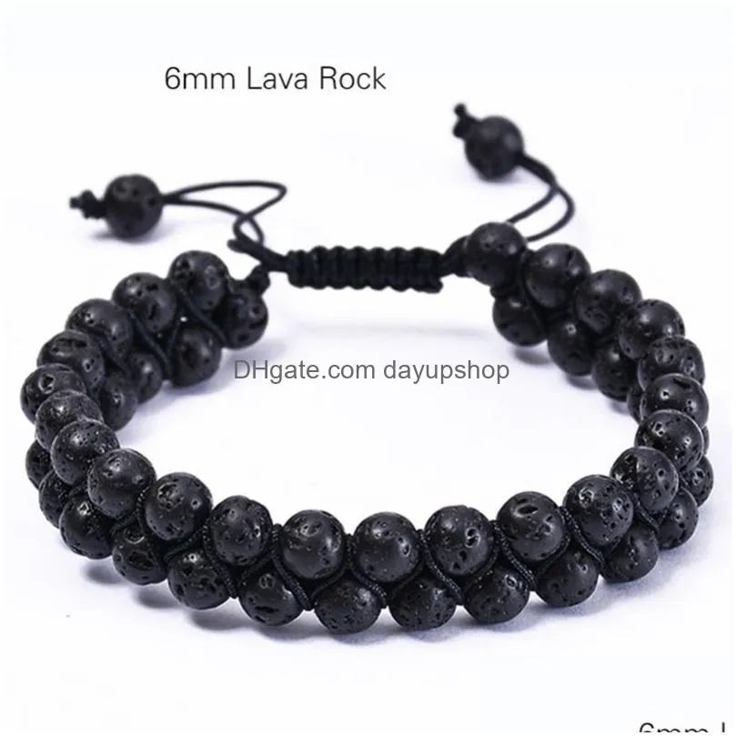 Chain 6Mm 8Mm Oil Diffuser Lava Double Layer Bracelet Adjustable Frosted Stone Bracelets Women Men Fashion Jewelry Drop Delivery Jewe Dhqtf