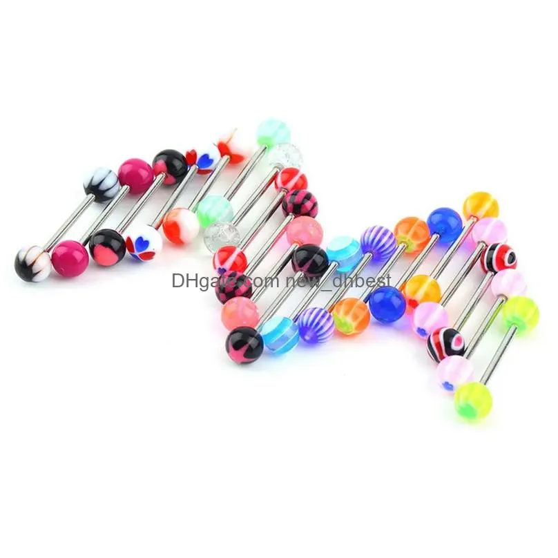 Tongue Rings 100Pcs/Lot Body Jewelry Fashion Mixed Colors Tongue Tounge Rings Bars Barbell Piercing Drop Delivery Jewelry Body Jewelr Dh2Wr