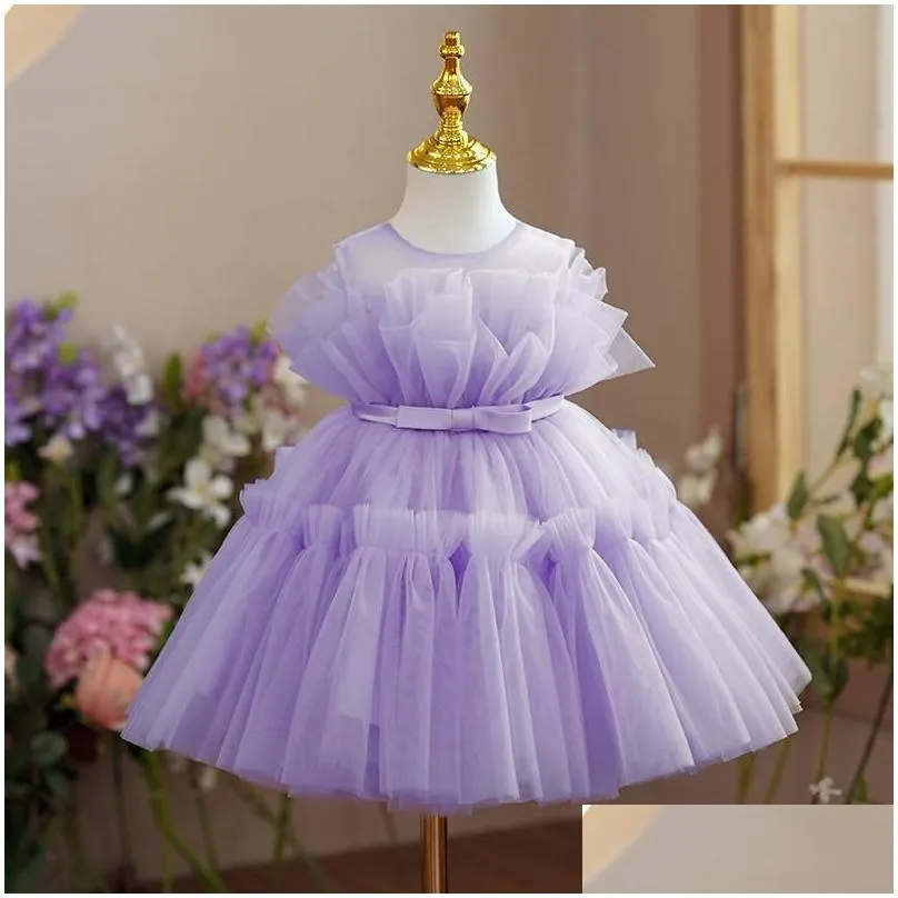 Girl`S Dresses Girls Dresses Baby 1St Birthday Clothes Solid Baptism Dress Flower Toddler Kids Wedding Party Gown Born Christening Dro Dh2Bn
