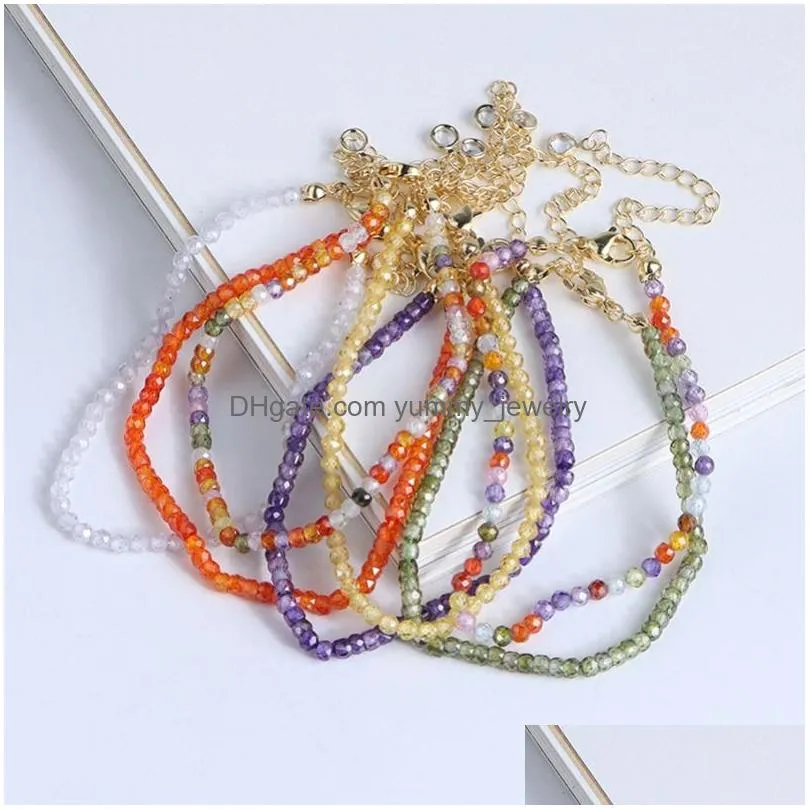 Chain Candy Color Zircon Beaded Bracelet Women Girls Fashion Jewelry Small Beads Adjustable Bracelets Bangle Cuff Drop Delivery Jewel Dhqda