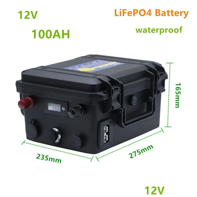 Batteries 12V 100Ah Lifepo4 Battery Waterproof Lithium Ion For Inverter Boat Drop Delivery Electronics Batteries  Dhrvb