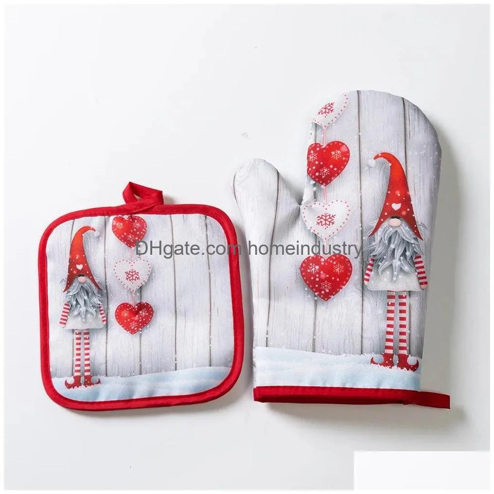 Oven Mitts 2Pcsset Christmas Microwave Thick Household Kitchen Gloves Heat Insation Baking 231019 Drop Delivery Dhsx7