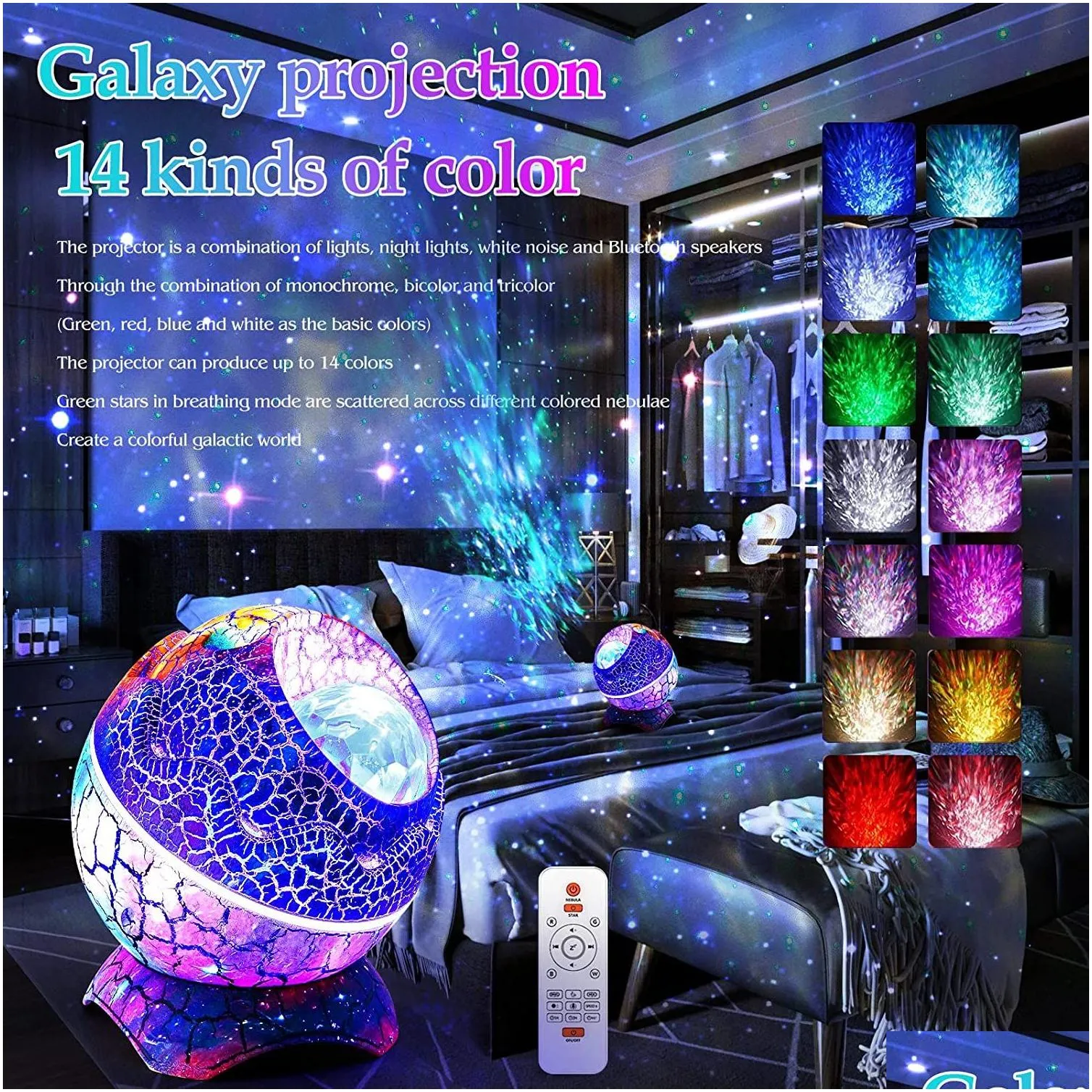 Night Lights Usb Star Night Light Music Starry Water Wave Led Lights Remote Bluetooth Colorf Rotating Projector Sound-Activated Decor Dhhly