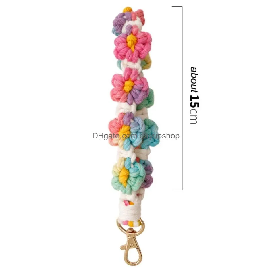Key Rings Flower Chrysanthemum Keychain Cotton Rope Handmade Diy Hand Woven Keyring Hangs Jewelry Drop Delivery Jewelry Dhf5R