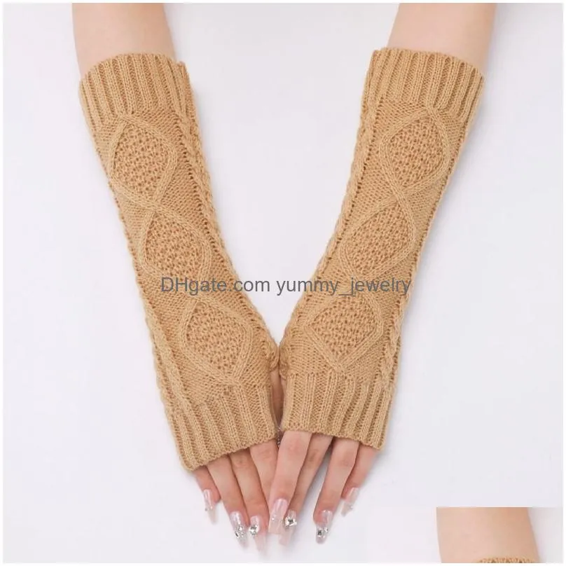 Fingerless Gloves Winter Jacquard Warm Gloves Womens Half-Finger Mittens Knitted Warmer Sleeves Long Fingerless Cuff Drop Delivery Fas Dhosh