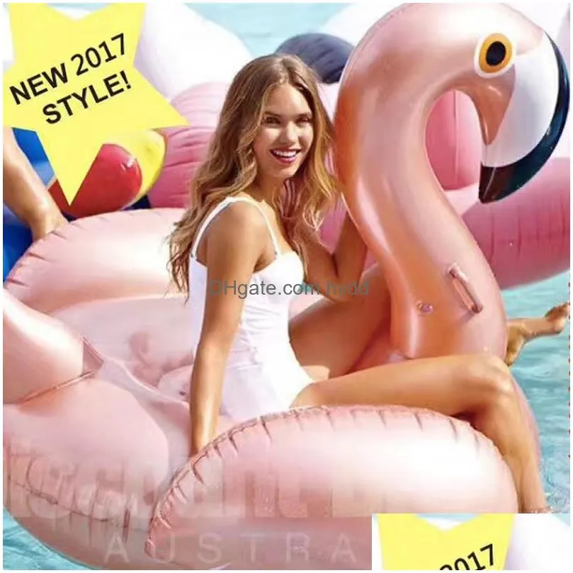 yuyu rose gold inflatable flamingo swimming float tube raft adult  pool float swimming ring summer water fun pool toys4962326