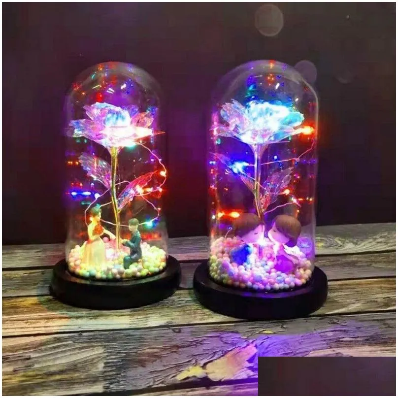 Decorative Flowers & Wreaths Led Enchanted Rose Light Silked Artificial Eternal Flower In Glass Dome Lamp Decors Christmas Valentine R Dhvrq