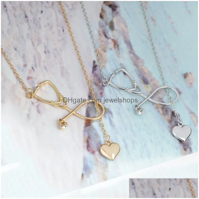 Pendant Necklaces Fashion Simple Heart Stethoscope Necklaces For Women Doctor Nurse Medical Pendant Gold Sier Chain Jewelry Gift Drop Dhpix