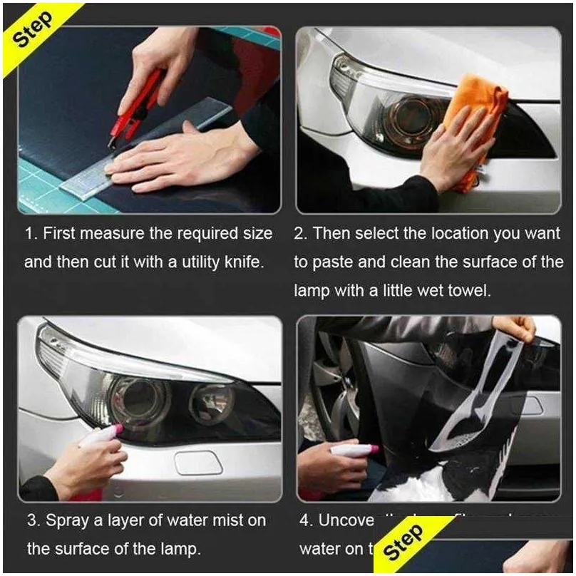 Car Other Auto Electronics New Stickers Headlight Taillight Smoke Fog Light Translucent Tint Film Wrap Wateproof Protective Lamp Mtico Dht1I