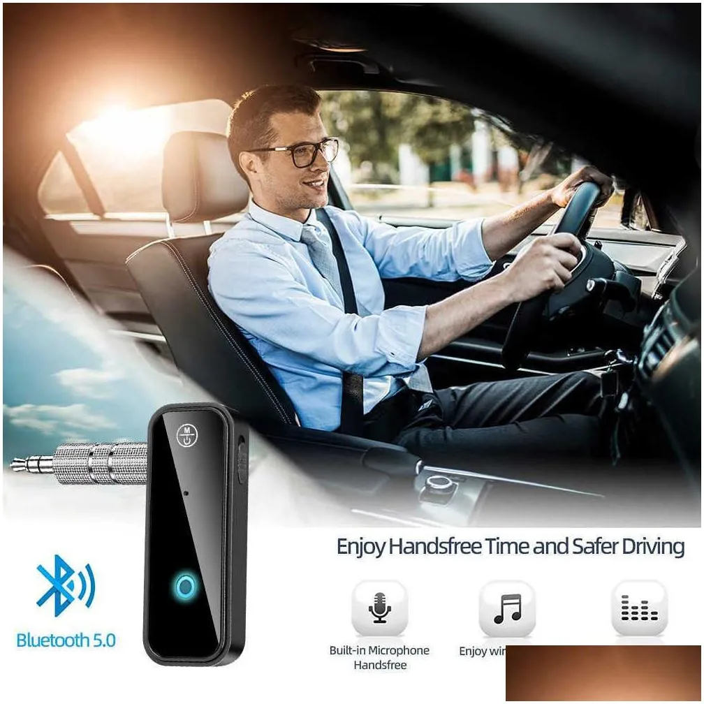 Car Bluetooth Kit New Bluetooth Kit Transmitter Receiver Wireless Adapter 3.5Mm O Stereo Aux For Music Hands Headset Drop Delivery Aut Dhehf