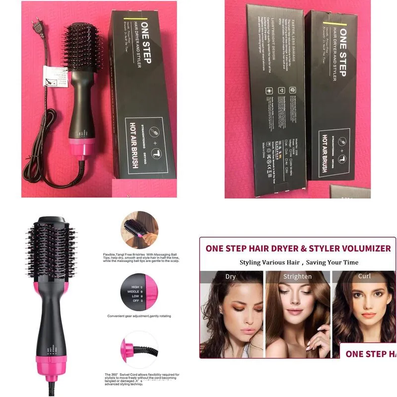 Hair Brushes One Step Hair Dryer Volumizer 3 In 1 Brush Blow Styler For Rotating Straightening Curling Negative Ion Ceramic Drop Deliv Dhb5C