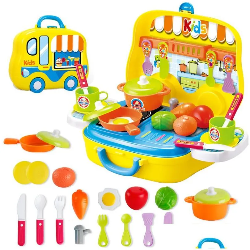 Kitchens & Play Food Wholesale- Mini Children Cooking Pretend Play Suitcase Utensils Kitchen Toys Cosmetic Set Tool For Boys Girl Gift Dhkuc