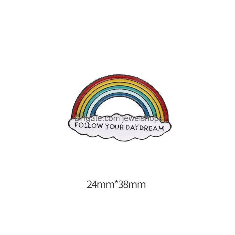 Pins, Brooches Rainbow Clouds Enamel Pin White Brooches Children Bag Clothes Lapel Badge Weather Brooch For Kids Girls Fashion Jewelr Dhcvz