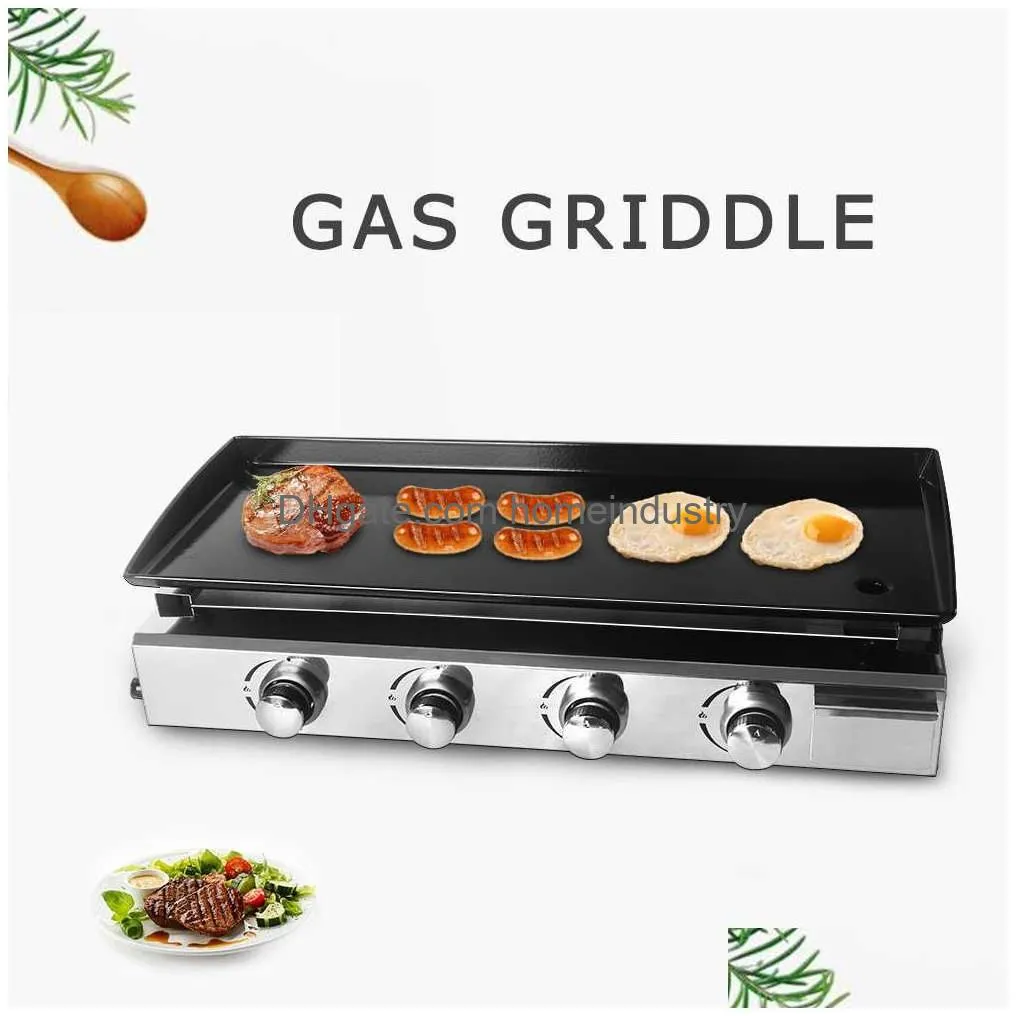 Bbq Grills Lpg Bbq Plancha Stainless Steel 2/3/4 Burners Gas Grill Steak Frying Griddle Enamel Cooking Plate Outdoor Teppanyaki 210724 Dhqu7