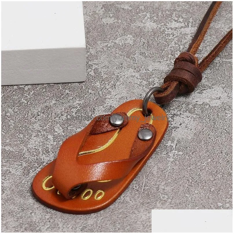 Pendant Necklaces Punk Summer Slipper Necklaces Leather Pendant Necklace Adjustable Chain For Women Men Gift Fashion Jewelry Drop Deli Dhv5E