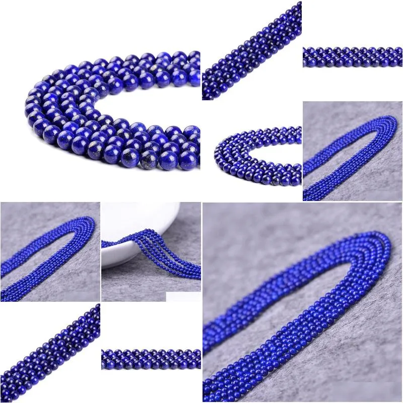 Lapis Lazuli Natural Lapis Lazi Round Loose Beads 4-12 Mm Gemstone For Earring Bracelet And Necklace Diy Jewelry Making Men Drop Deli Dh7Ck