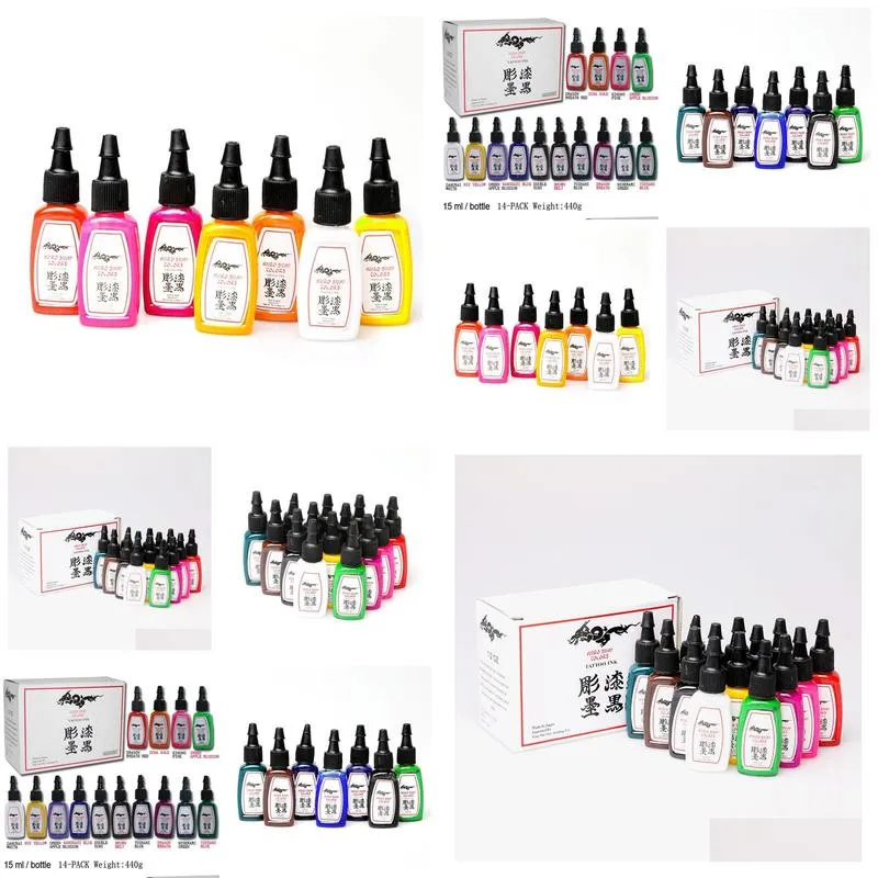 Tattoo Inks 14 Color Suit 15Ml Tattoo Pigment Microblading Ink Permanent Makeup Eyebrows Eyeliner Lip Makeuptattoo Drop Delivery Healt Dhtgp