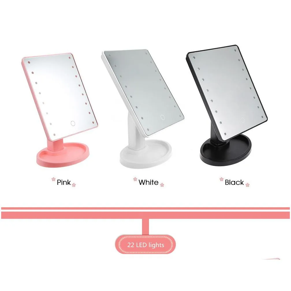 Compact Mirrors 360 Degree Rotation Touch Sn Makeup Mirror With 16 / 22 Led Lights Professional Vanity Table Desktop Make Up Drop Deli Dhtui