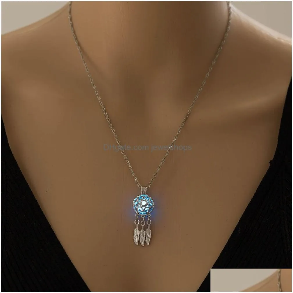 Pendant Necklaces Hollow Dreamcatcher Luminescent Necklaces For Women Glow In The Dark Dream Catcher Pendant Statement Choker Fashion Dhkwe