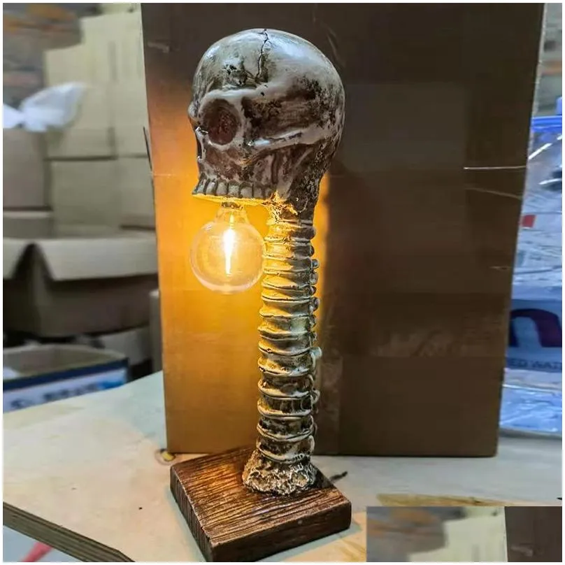 Other Festive & Party Supplies Other Festive Party Supplies Halloween Decoration Skl Skeleton Lamp Room Horror 3D Statue Table Light O Dhjkh