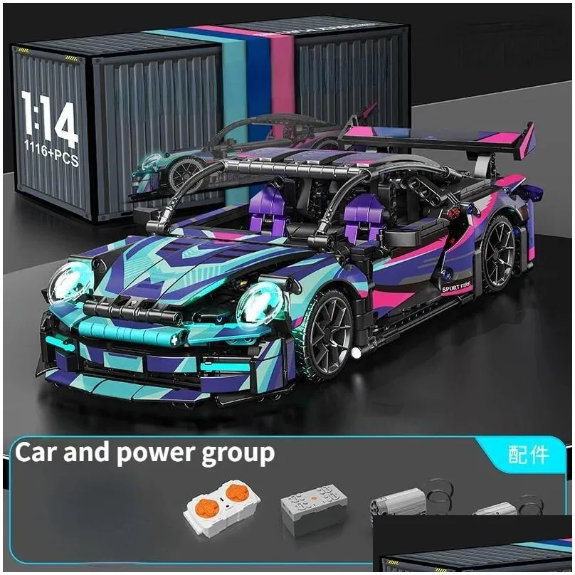 Blocks 1116 Pcs Technical 1 14 Black Purple Racing Sports Car Building Assemble Bricks Vehicle Toys Gift For Boy Kids 231115 Drop Del Dheg5