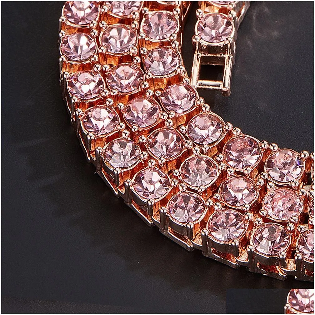 Tennis, Graduated 3/4/5Mm Tennis Chains Luxury Iced Out Single Row Necklaces Rose Gold Sier Pink Women Men Fashion Round Diamond Rhine Dhwth