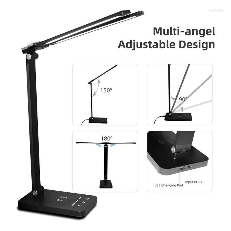 Table Lamps Led Desk Lamp Foldable Double Head Wireless  5 Lighting Modes Fly Dimming Light For Home Drop Delivery Dh1Rf