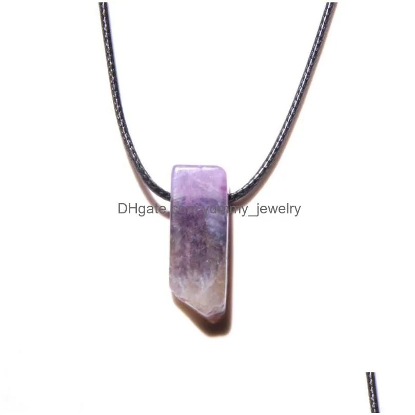 Pendant Necklaces Waxed Rope Irregar Rec Natural Stone Rock Necklace Crystal Quartz Gemstone Bar Pendant Necklaces Hiphop Jewelry Drop Dh2T7