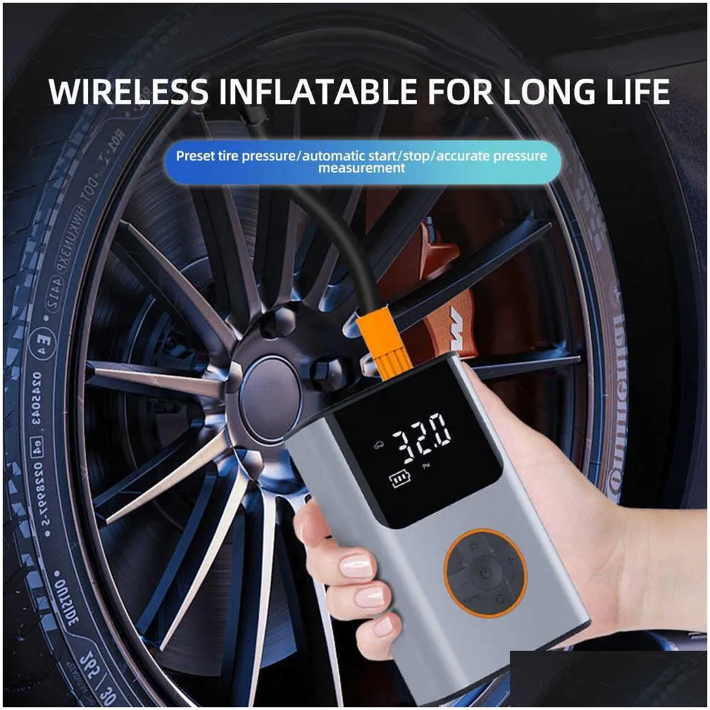 Inflatable Pump New Portable Wireless Handheld Car Tire Inflator Air Pump Tyre Compressor 0.2-150 Psi 4 Nozzles Mini Power Bank 4000Ma Dh0Yl