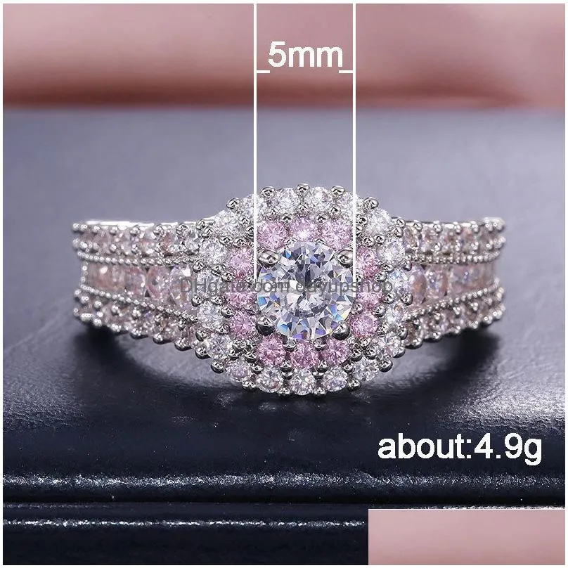 Cluster Rings Zircon Wedding Rings For Women Fashion Jewelry Round Gemstone Engagement Ring Band Finger Will And Drop Delivery Jewelr Dhkbu