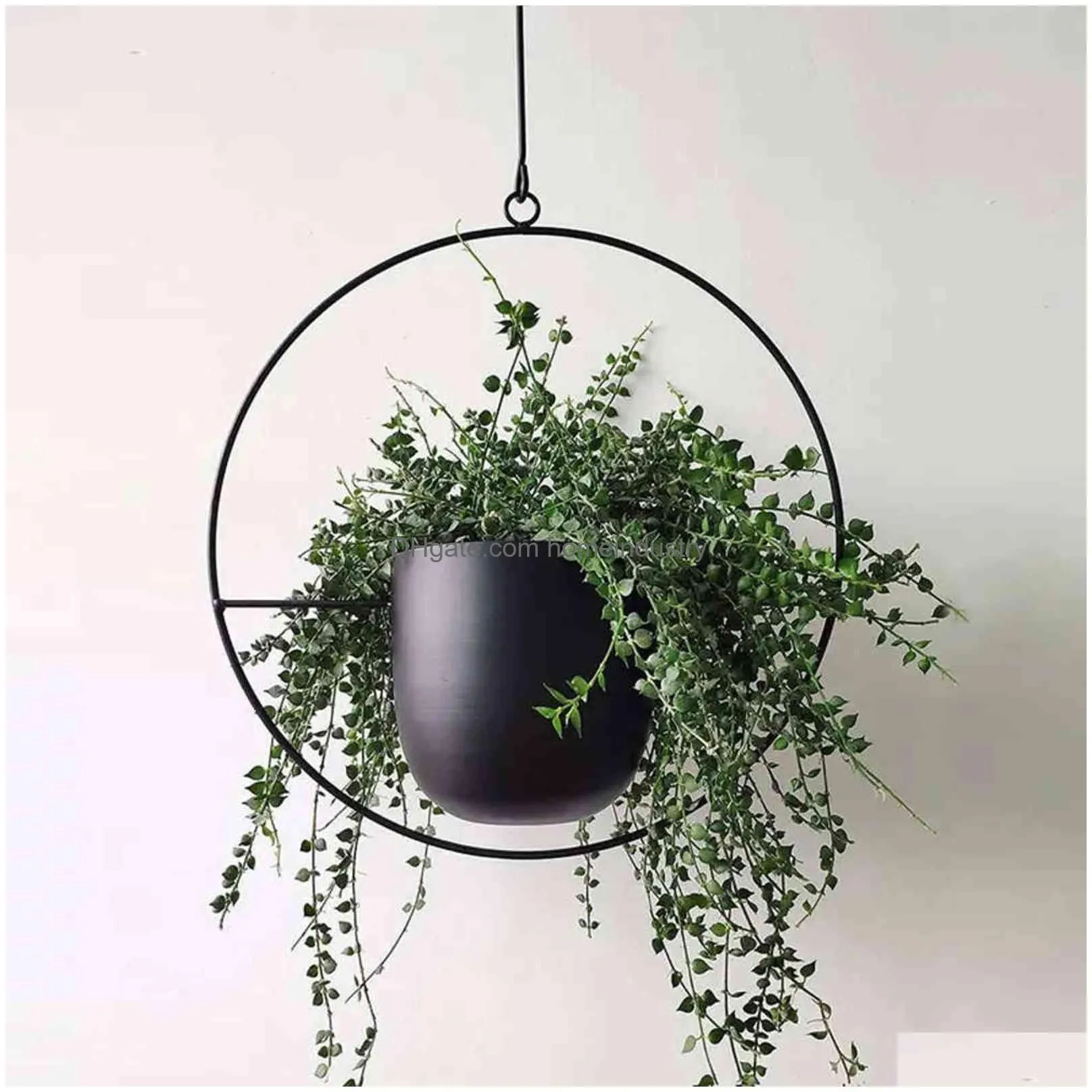 Planters & Pots Metal Iron Hanging Flower Pot Decorative Swinging Basket Wall Mount 211027 Drop Delivery Home Garden Patio, Lawn Garde Dhqby