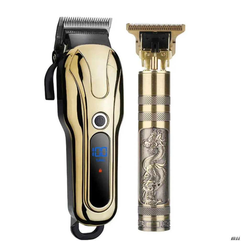 Electric Shavers Professional Barber Hair Clipper Rechargeable Electric T-Outliner Finish Cutting Hine Beard Trimmer Shaver Cordless C Dhjfs