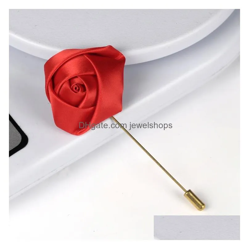 Pins, Brooches Mens Lapel Pins Handmade Rose Flower Brooches Boutonniere Stick For Man Suits Jewelry Accessories Drop Delivery Jewelr Dhi5M