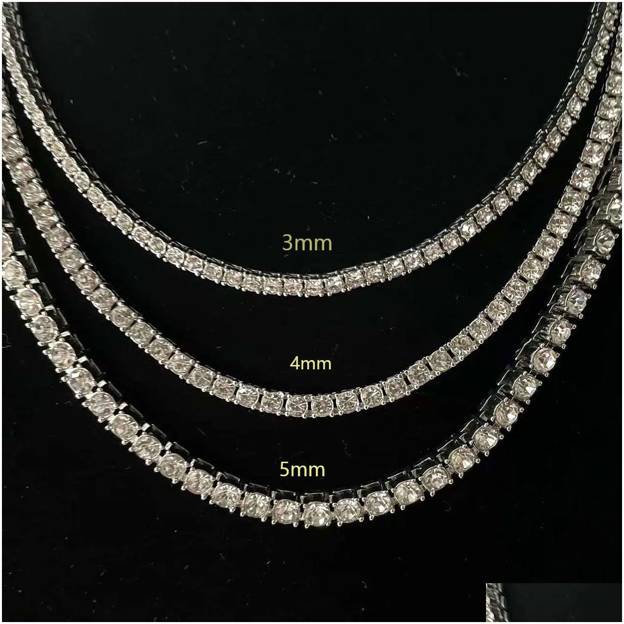 Tennis, Graduated 3/4/5Mm Tennis Chains Luxury Iced Out Single Row Necklaces Rose Gold Sier Pink Women Men Fashion Round Diamond Rhine Dhwth