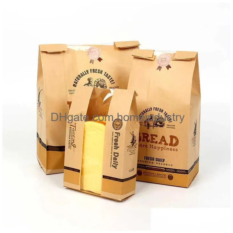 Gift Wrap Lbsisi Life Kraft Bread Paper Bag With Window Avoid Oil Love Toast Baking Takeaway Food Hand Made Package Bags 210724 Drop D Dhtfk