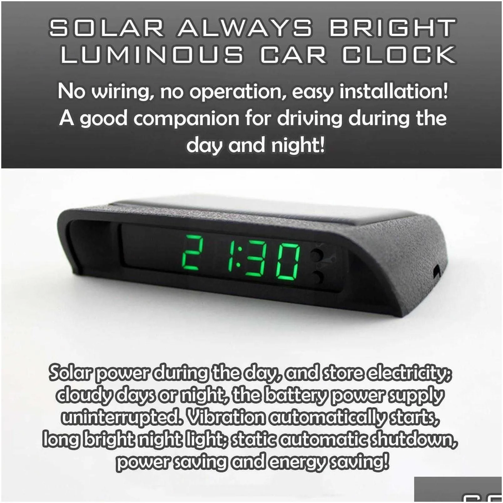 Other Auto Parts New Digital Clock Car Internal Stick-On Solar Watch Power 24-Hour Decoration Usb Powered Electroni C8E8 Drop Delivery Dhumn