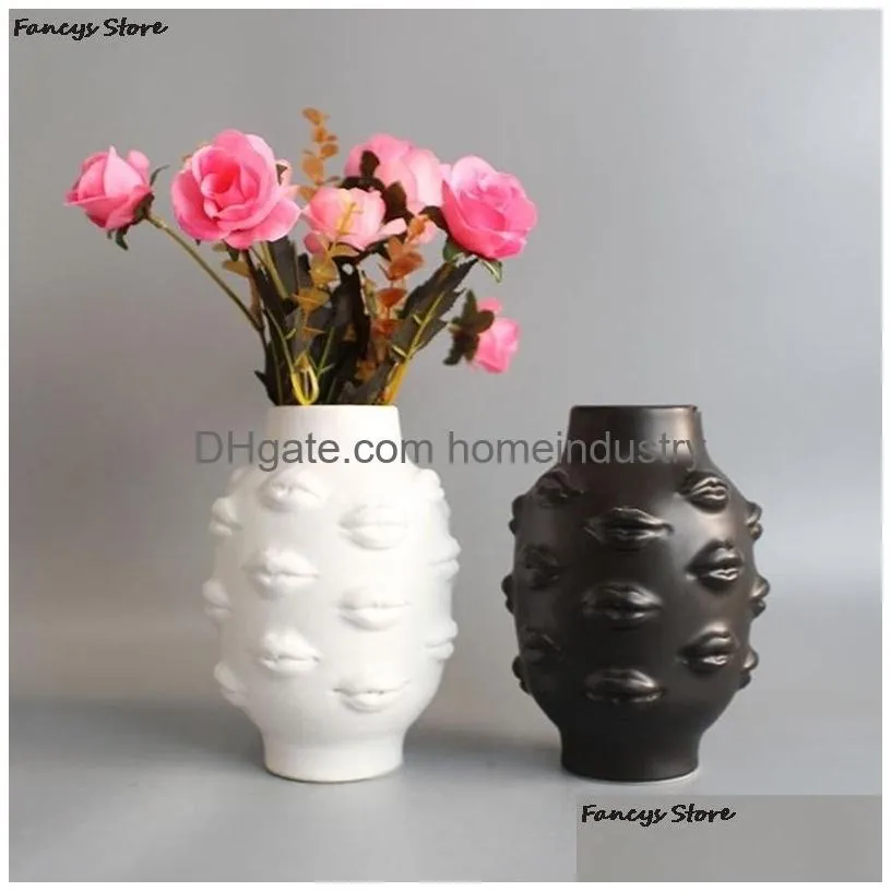 Vases Nordic Ins Style Creative Personality Face Vase Modern Minimalist Lips Ceramic Floral Home Bar Bookstore Decoration Ornaments 21 Dhx1J