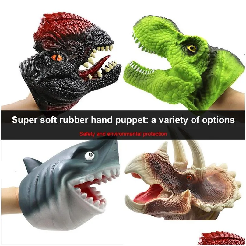 Puppets Shark Puppet Childrens Soft Rubber Animal Head Glove Model Dinosaur Doll Triangle T-Rex Dummy 230621 Drop Delivery Dhlif