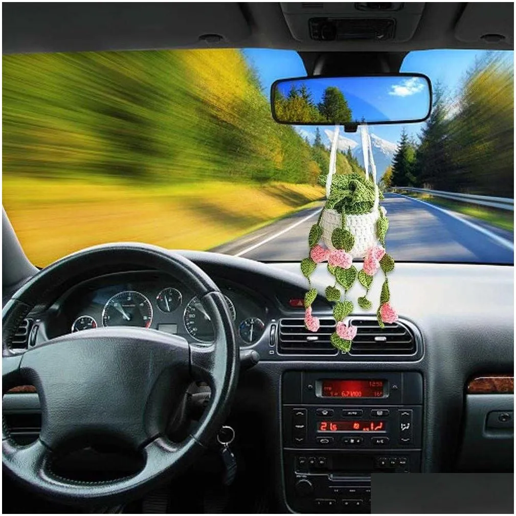 Interior Decorations New Car Mounted Rearview Mirror Simation Green  Potted Decoration Plant Cloghet Hanging Basket For W3D1 Drop Dh4Ph