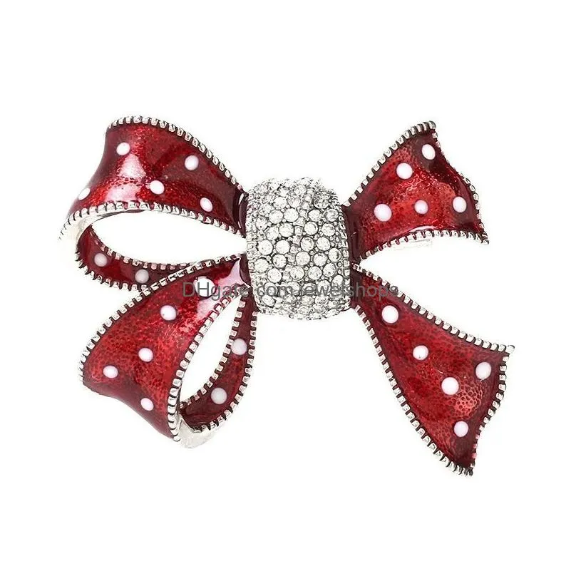 Pins, Brooches Fashion Bowknot Brooches For Women Classic Rhinestone Bow Knot Flower Party Office Brooch Pins Red Crystal Elegant Sca Dhsl3