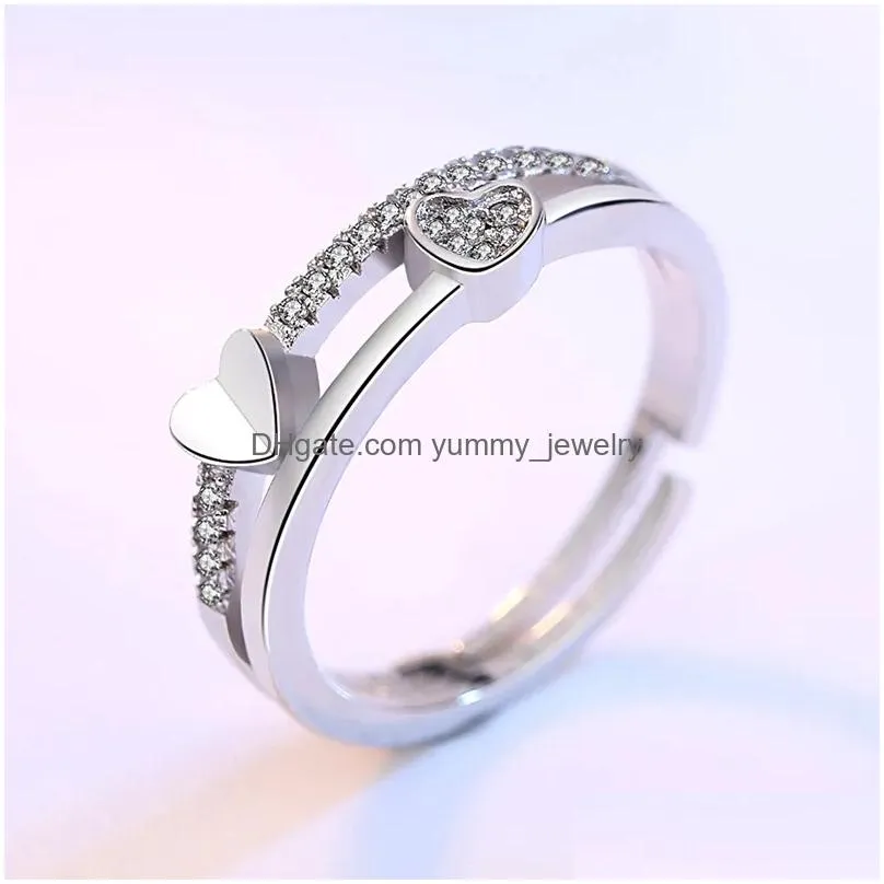 Cluster Rings Diamond Heart Ring Womens Open Adjustable Wedding Engagement Rings Fashion Jewelry Will And Sandy Gift Drop Delivery Je Dhrlo